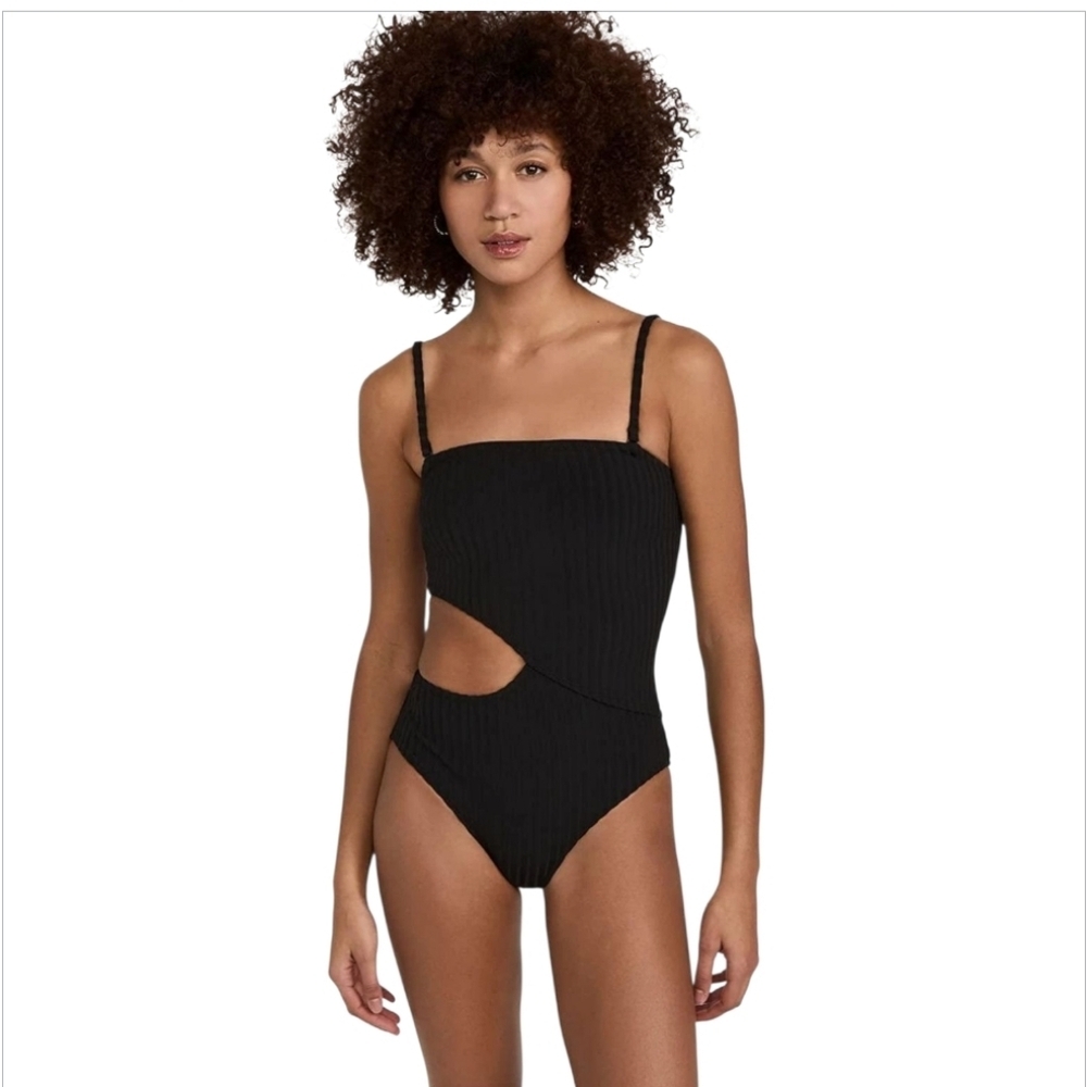 Solid & Striped The Cameron Ribbed Cutout One Piece Swimsuit Black L - Picture 5 of 10
